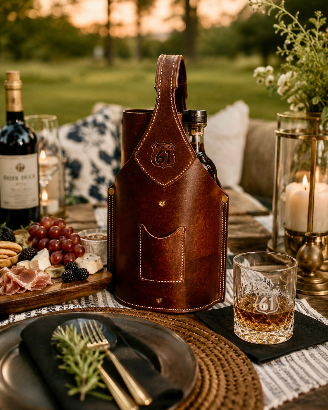 The Gentleman's Arsenal - Double-Barrel Leather Tote Whiskey 61