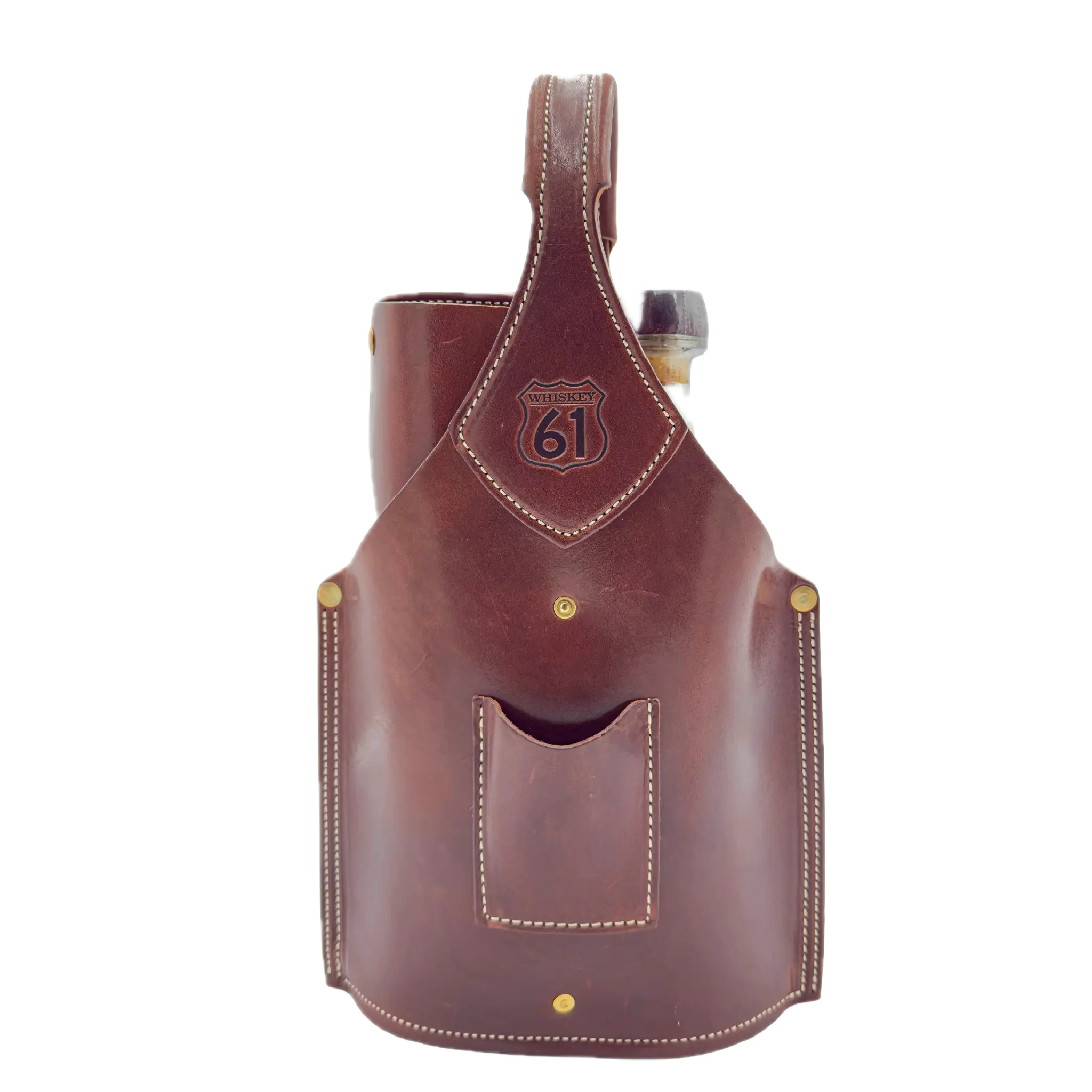 This double-barrel leather tote channels the spirit of Whiskey 61's highway heritage, designed to cradle your finest bourbon, Glencairn glasses, and a premium cigar with outlaw elegance. Made in the USA. (Glencairn glasses and case sold separately)